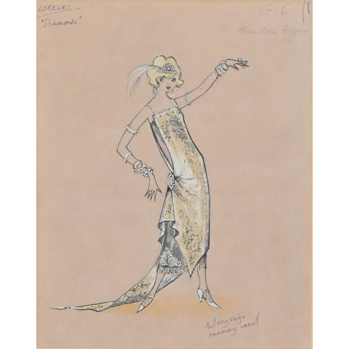 372 - 1930s FASHION ILLUSTRATION, depicting Miss Dora Bryan, pen, gouache and mixed media on paper, inscri... 