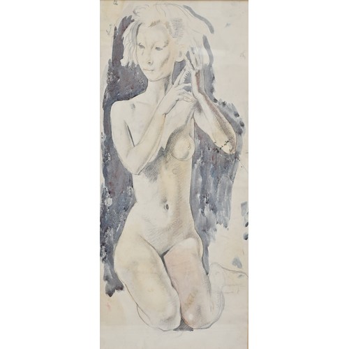 373 - Bernard Fleetwood-Walker R.A. R.W.S (1892/93-1965) - 'Kneeling Female Nude', pencil, chalk and wash,... 