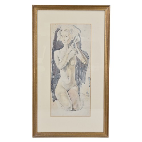 373 - Bernard Fleetwood-Walker R.A. R.W.S (1892/93-1965) - 'Kneeling Female Nude', pencil, chalk and wash,... 