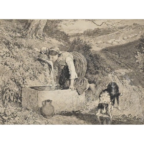 376 - ARTHUR E. COOMBE AFTER MYLES BIRKETT FOSTER (1825-1899) - 'Girl by the Stream with Sheepdog', engrav... 