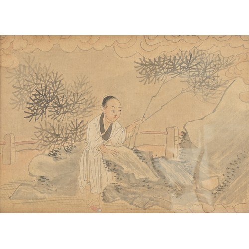 354 - TWO CHINESE ARTWORKS, to include: 19th/20th century painting of a figure in the garden, ink on paper... 