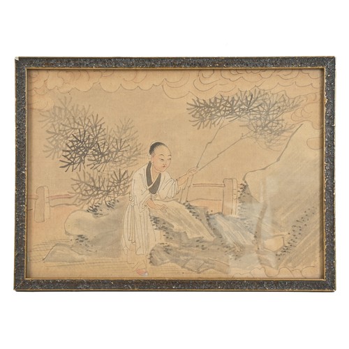 354 - TWO CHINESE ARTWORKS, to include: 19th/20th century painting of a figure in the garden, ink on paper... 