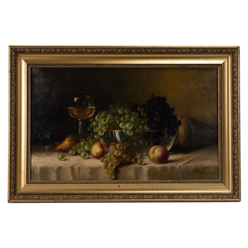 365 - Sebastiaan Theodorus Voorn Boers (1828-1893) - Still Life with Fruit and Wine Glass with Twisted Ste... 