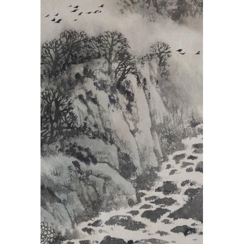 350 - 20TH CENTURY CHINESE LANDSCAPE PAINTING, depicting turbulent river and mountains, inscribed 'Summer ... 