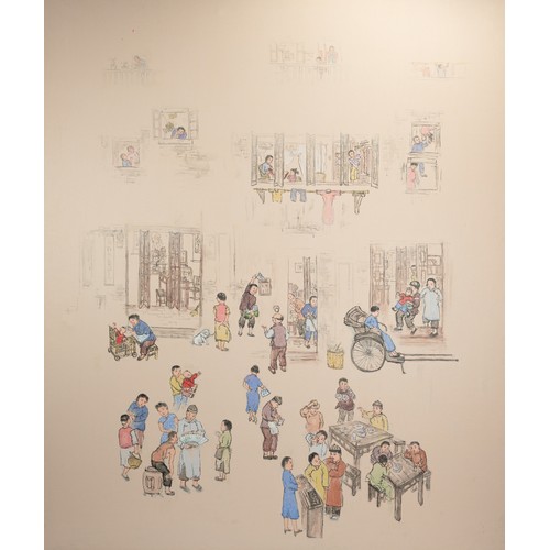 342 - DAFEN SCHOOL, CONTEMPORARY - Scenes of daily life in China, acrylic on canvas, unsigned, 127 x 151 c... 