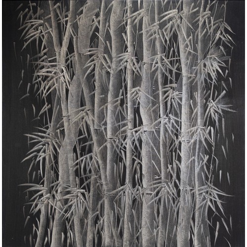 341 - DAFEN SCHOOL, CONTEMPORARY - Bamboo Trees, black oil paint with silver underpainting, 100 x 100 cm, ... 