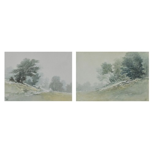 374 - GRAHAM STOKES (20th Century) - Pair of paintings titled 'Warwickshire I and III', watercolour on pap... 