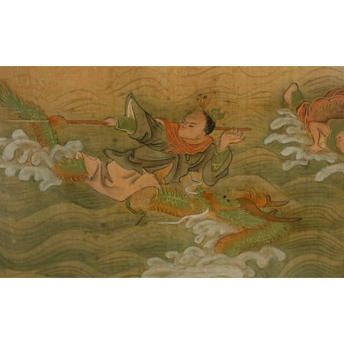 347 - FOUR EARLY 20TH CENTURY CHINESE PAINTINGS, to include: Eight Immortals Battle of the Eastern Sea fig... 