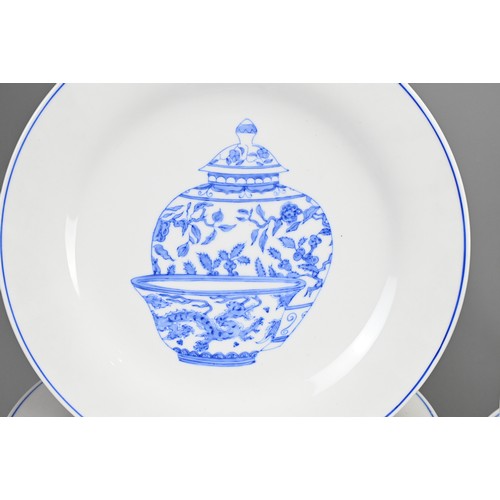 94 - LARGE CHINESE CONTEMPORARY BLUE AND WHITE PORCELAIN DINNER SERVICE, commissioned in Hong Kong with e... 