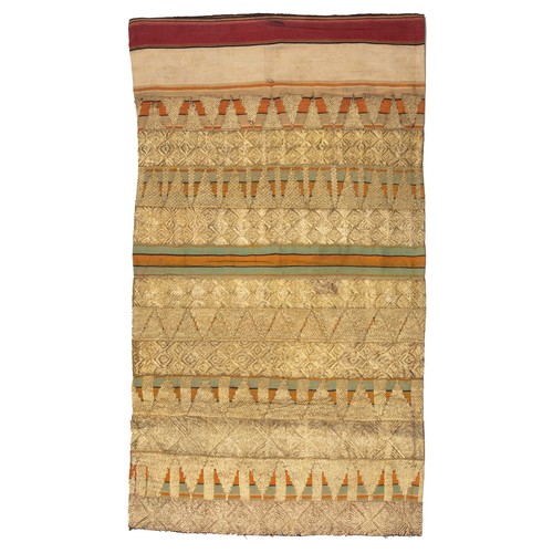 317 - AN INDONESIAN SUMATRAN LAMPUNG CEREMONIAL GOLD THREAD TAPIS SARONG, EARLY 20TH CENTURY. Embroidered ... 