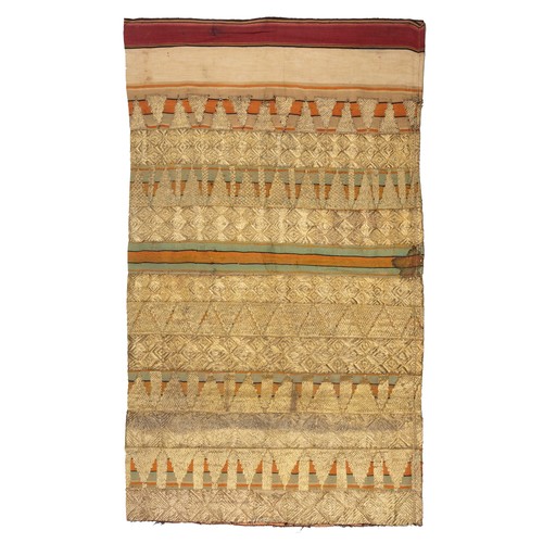 317 - AN INDONESIAN SUMATRAN LAMPUNG CEREMONIAL GOLD THREAD TAPIS SARONG, EARLY 20TH CENTURY. Embroidered ... 