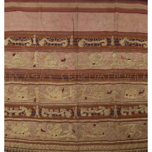 329 - THREE INDONESIAN SUMATRAN LAMPUNG GOLD THREAD CEREMONIAL TAPIS SARONGS, EARLY 20TH CENTURY. One embr... 