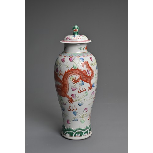 27 - A CHINESE FAMILLE ROSE PORCELAIN VASE AND COVER, EARLY 20TH CENTURY. Of baluster form decorated with... 