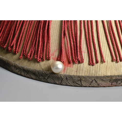 86 - A CHINESE MANDARIN OFFICIALS SUMMER HAT WITH WHITE JADE PLUME AND RED FINIAL, QING DYNASTY. A bamboo... 