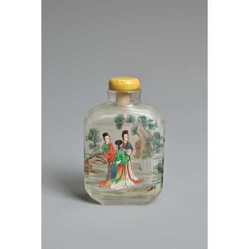 12 - A CHINESE INSIDE PAINTED GLASS SNUFF BOTTLE, ATTRIBUTED TO YONG SHOU TIAN. Of rectangular form decor... 