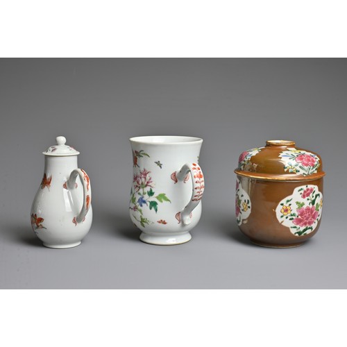 19 - A GROUP OF CHINESE PORCELAIN ITEMS, 18TH CENTURY. To include a Batavian pot and cover decorated with... 