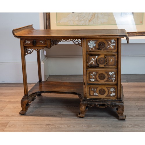 206 - A JAPONISME DESK ATTRIBUTED TO GABRIEL VIARDOT, FRENCH (1830-1906). A curved top section with brown ... 