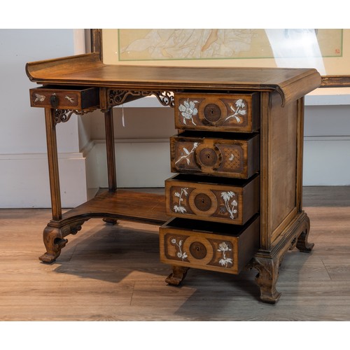 206 - A JAPONISME DESK ATTRIBUTED TO GABRIEL VIARDOT, FRENCH (1830-1906). A curved top section with brown ... 