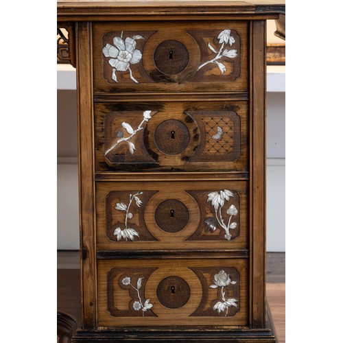 206 - A JAPONISME DESK ATTRIBUTED TO GABRIEL VIARDOT, FRENCH (1830-1906). A curved top section with brown ... 