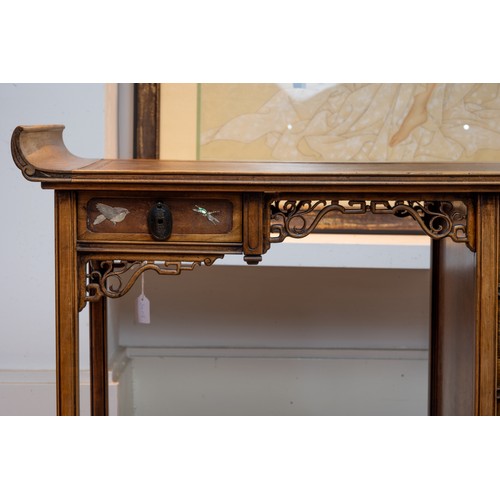 206 - A JAPONISME DESK ATTRIBUTED TO GABRIEL VIARDOT, FRENCH (1830-1906). A curved top section with brown ... 