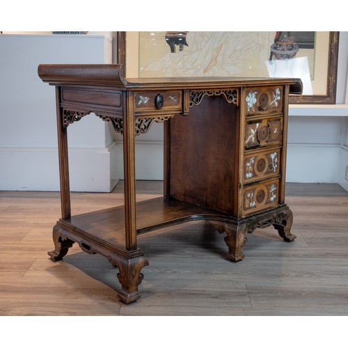 206 - A JAPONISME DESK ATTRIBUTED TO GABRIEL VIARDOT, FRENCH (1830-1906). A curved top section with brown ... 