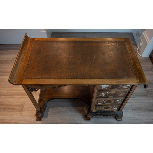 206 - A JAPONISME DESK ATTRIBUTED TO GABRIEL VIARDOT, FRENCH (1830-1906). A curved top section with brown ... 