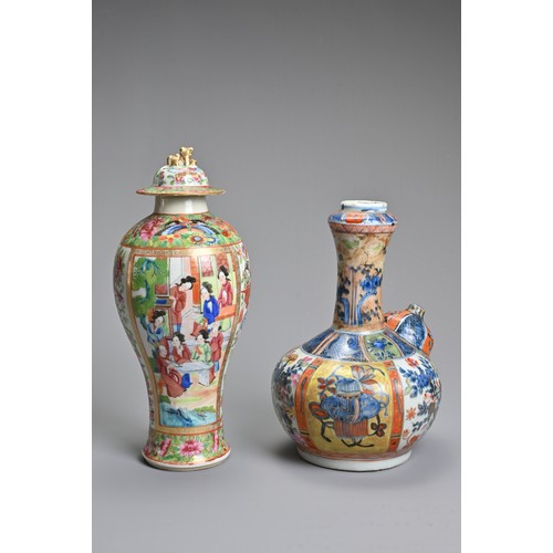 53 - TWO CHINESE PORCELAIN ITEMS, 18/19TH CENTURY. To include a famille rose decorated baluster vase and ... 