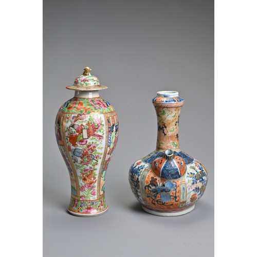 53 - TWO CHINESE PORCELAIN ITEMS, 18/19TH CENTURY. To include a famille rose decorated baluster vase and ... 