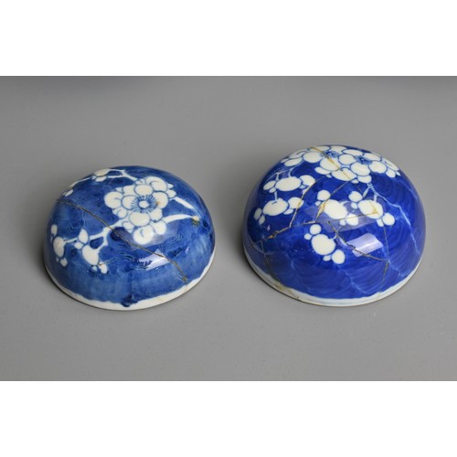 60 - TWO CHINESE BLUE AND WHITE PORCELAIN PRUNUS JARS AND COVERS, 19/20TH CENTURY. Each of globular form ... 