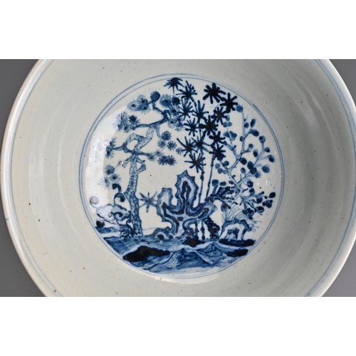 173 - A CHINESE BLUE AND WHITE PORCELAIN BOWL, 18/19TH CENTURY. Heavily potted decorated to the interior w... 