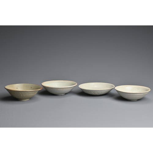 141 - FOUR CHINESE QINGBAI WARE PORCELAIN BOWLS, SONG DYNASTY (960-1279). Each of varied designs sizes. Tw... 