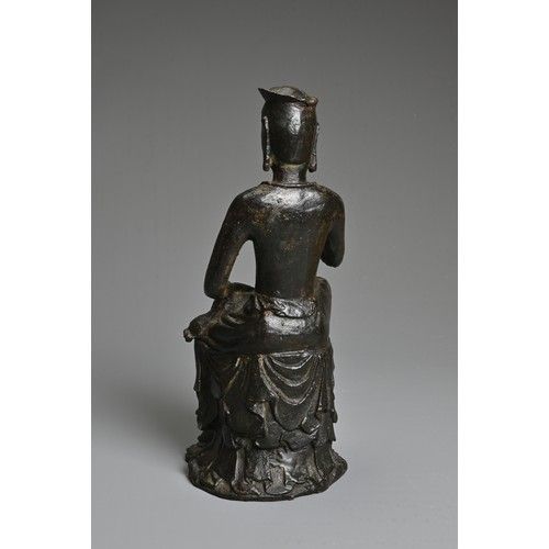 177 - A KOREAN-STYLE CAST METAL BODHISATTVA, MAITREYA, after the 6-7th century model, seated with right le... 