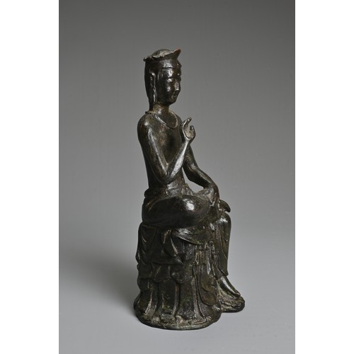 177 - A KOREAN-STYLE CAST METAL BODHISATTVA, MAITREYA, after the 6-7th century model, seated with right le... 