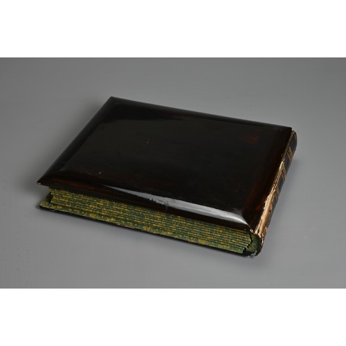 250 - A JAPANESE LACQUER PHOTOGRAPH ALBUM, EARLY 20TH CENTURY. Leather spine with black lacquered covers i... 