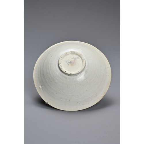 170 - A CHINESE LONGQUAN BOWL, SONG DYNASTY. Of flared form, with everted rim in pale greyish glaze, the c... 