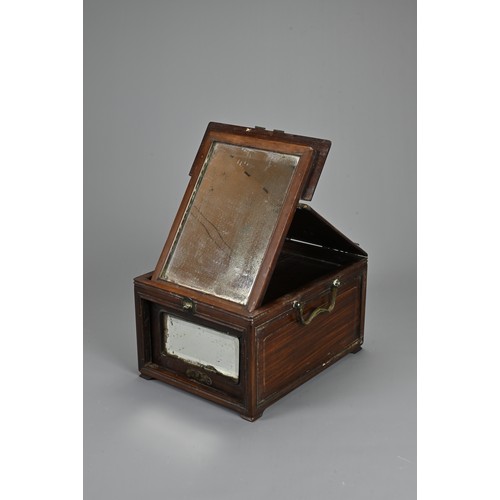 215 - A CHINESE HARDWOOD TRAVELLING VANITY CASE, 19/20TH CENTURY. Of rectangular form with metal handles a... 