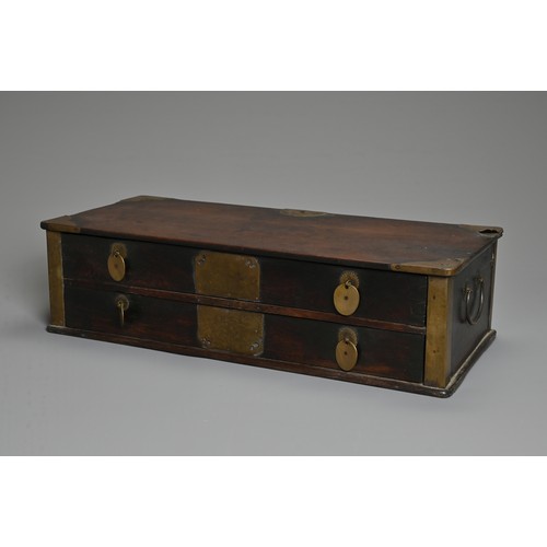 214 - A CHINESE CHICKEN WING WOOD RECTANGULAR SCALE BOX, JICHIMU. 19/20TH CENTURY. Two drawer compartments... 