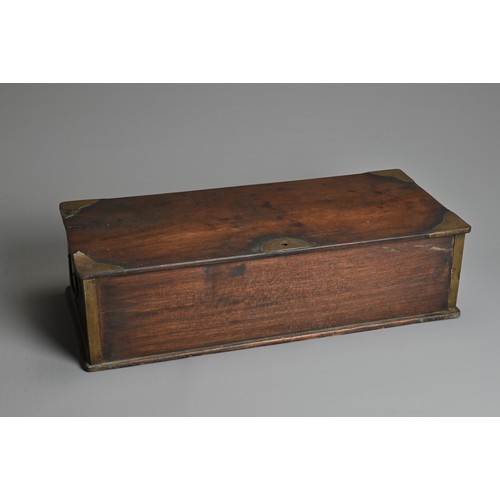 214 - A CHINESE CHICKEN WING WOOD RECTANGULAR SCALE BOX, JICHIMU. 19/20TH CENTURY. Two drawer compartments... 