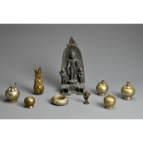 231 - A GROUP OF MIXED METALWARE ITEMS, 19TH CENTURY AND LATER. To include five Javanese boxes and covers ... 