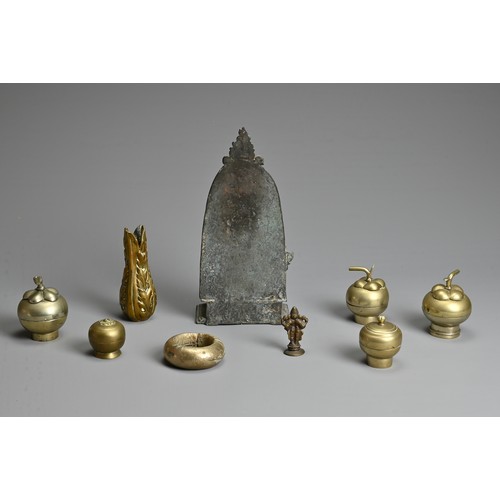 231 - A GROUP OF MIXED METALWARE ITEMS, 19TH CENTURY AND LATER. To include five Javanese boxes and covers ... 