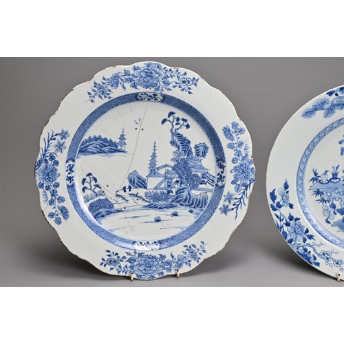 106 - TWO LARGE CHINESE BLUE AND WHITE EXPORT PORCELAIN DISHES, 18TH CENTURY. A lobed dish decorated with ... 