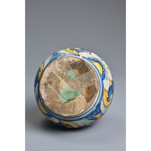 266 - A CALTAGIRONE MAIOLICA BOTTLE-SHAPED VASE, 17-18TH CENTURY. With tall neck, painted overall with flo... 