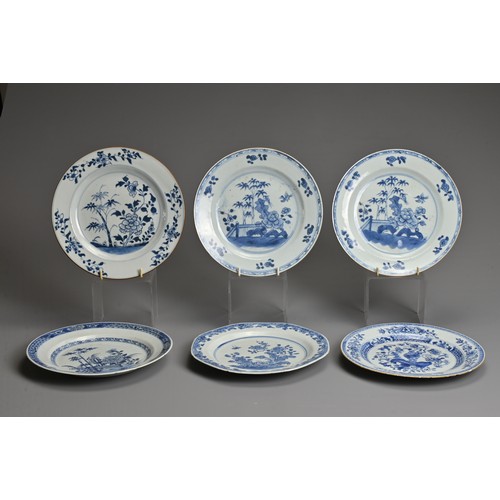 46 - A GROUP OF SIX CHINESE BLUE AND WHITE PORCELAIN DISHES, 18TH CENTURY. An octagonal lobed dish with f... 