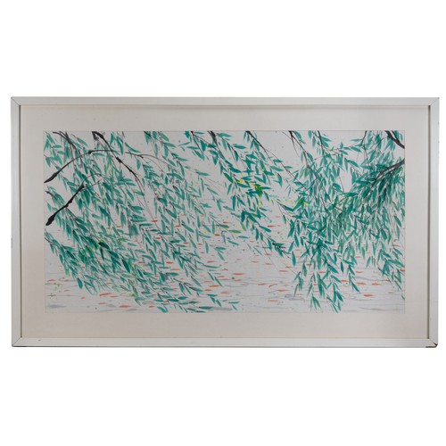 344 - DAFEN SCHOOL, CONTEMPORARY - Willow Branches Hanging over Pond with Fish, ink and watercolour on pap... 