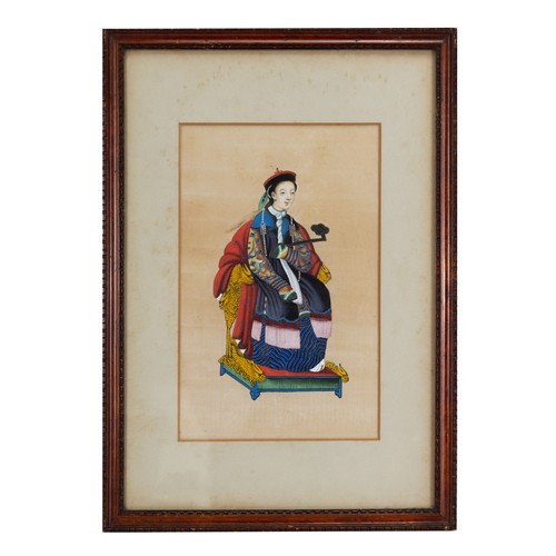 186 - THREE c.1855 CHINESE PITH PAINTINGS, QING DYNASTY - Depicting figures in court attire, watercolour a... 