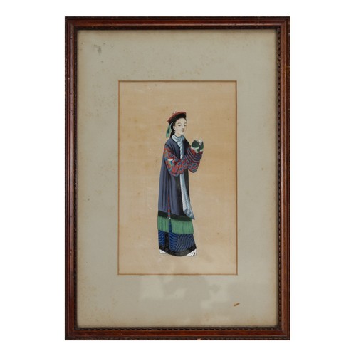 186 - THREE c.1855 CHINESE PITH PAINTINGS, QING DYNASTY - Depicting figures in court attire, watercolour a... 