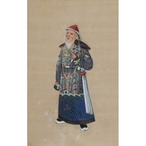 186 - THREE c.1855 CHINESE PITH PAINTINGS, QING DYNASTY - Depicting figures in court attire, watercolour a... 