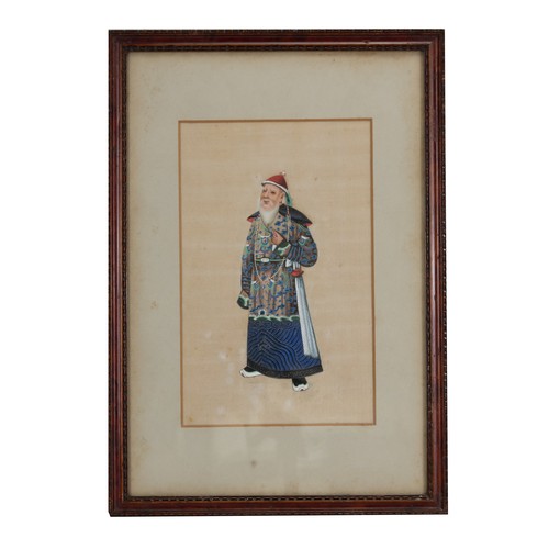 186 - THREE c.1855 CHINESE PITH PAINTINGS, QING DYNASTY - Depicting figures in court attire, watercolour a... 