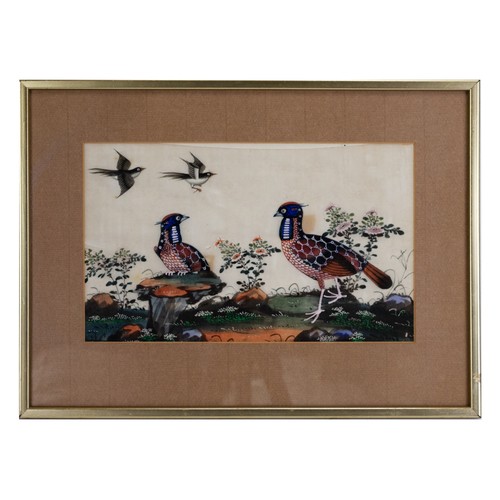 198 - TWO CHINESE PITH PAINTINGS, QING DYNASTY - Studies of Exotic Birds Perched Within Floral Scenes, gou... 