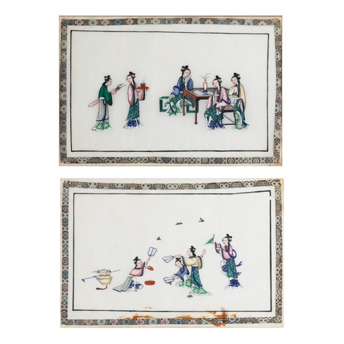 185 - TWO CHINESE PITH PAINTINGS, QING DYNASTY - Court ladies at leisure, watercolour and bodycolour on ri... 